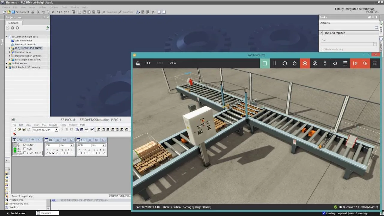 Siemens TIA Portal und Factory I/O mit einer simulierten Anlage